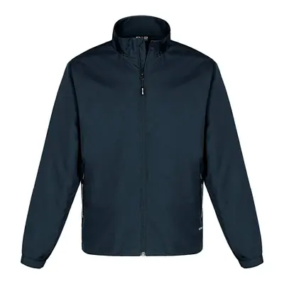 Navy track jacket, front view